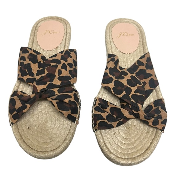 NWOB J. Crew Leopard Print Twisted Knot Espadrille Flat Slide Sandal Size 8 - Picture 1 of 9